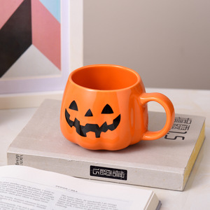 Damai Happy Halloween Orange Pumpkin Theme Milk Tea Cup Halloween Creative Ceramic Black Gold Pumpkin Face Mug Gift Cup - Product Image 2