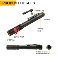 Mini lampe torche LED rechargeable en aluminium avec clip, étanche, petite, pour poche, pour examen médical, dentaire, extérieur