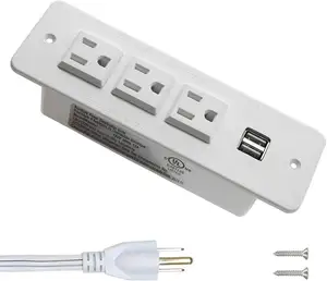 US Power Bar with USB Recessed flush Mounted /Office furniture power outlet with 3 power 2 usb charging