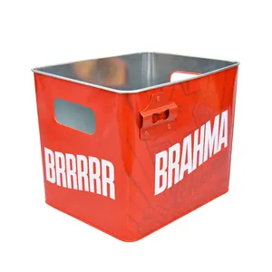 2020 Supplier cheap price acceptable customized logo Iron Tin Metal square Ice Bucket with double handle