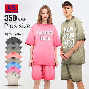 Camiseta de cuello redondo de algodón pesado de alta calidad 350GSM para mujer, <span class=keywords><strong>traje</strong></span> de verano holgado con gradiente lavado Retro - Product Image 1