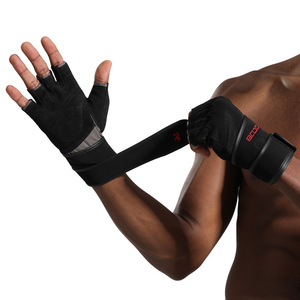 Guantes de levantamiento de pesas Boton negros con protección de palma de cuero genuino para hombres, entrenamiento físico - Product Image 1