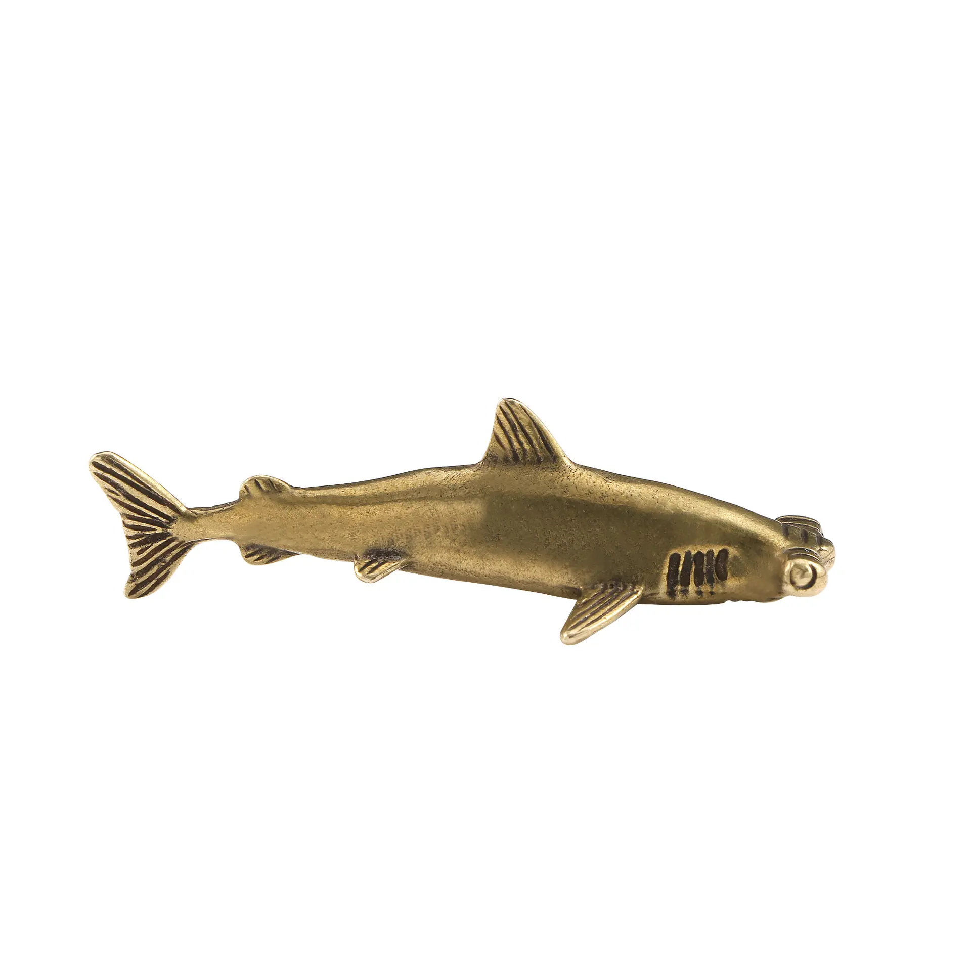 Juego antiguo latón tiburón martillo adornos de cobre decoración de escritorio tiburón artesanías de cobre