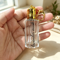 Bouteille en verre transparent octogonale de luxe avec bouchon à vis, style arabe, pour huile d'Oud Attar, avec porte-clés
