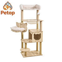 Estructura de Escalada para Gatos de Madera Maciza Ajustable, Columna Engrosada con Montaje por Tensión, Compatible con Techos de 2.2 a 2.8 Metros, Ahorro de Espacio Interior para Mascotas