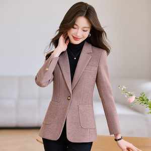 Women's Grey Blazer Solid Color Polyester Worsted Anti-Wrinkle Slim Fit Casual Elegant Winter Style - Product Image 2