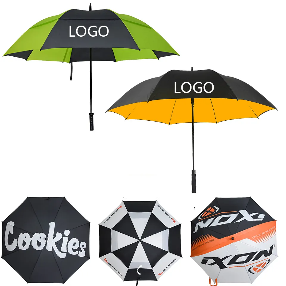 Рекламный брендовый дизайнерский большой логотип, ветрозащитный рекламный автоматический открытый зонт для гольфа с логотипом