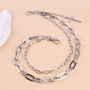 Chaîne de taille croisée Yueli en alliage de zinc blanc K708, style punk, hip-hop, mode décontractée, chaîne de corps, design à double anneau - Product Image 4