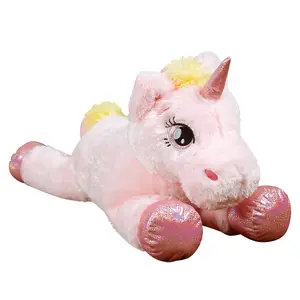 Pink unicorn plush toy rainbow tail cheap price ready to ship unicorn stuffed toy