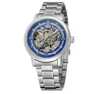 Montre automatique squelette élégante, étanche, fonction lumineuse, cadran bleu avec chiffres romains, montre-bracelet mécanique en acier inoxydable pour homme - Product Image 1