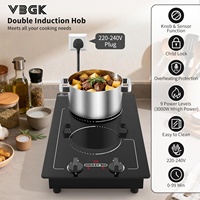Kompor Induksi Ganda Elektrik VBGK 3000W 220V 2 Ring Kontrol Tombol Putar Mati Otomatis Timer 99 Menit Pengunci Anak Kaca