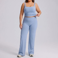 JAC22 Q6364 Set Yoga Wanita Dua Potong untuk Olahraga Musim Panas, Bahan Spandex/Polyester Polos