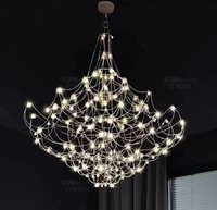 Lámpara de Araña de Cristal Cuadrada/Ovalada con Diseño de Telaraña, Altura Ajustable, LED con Delicadas Gotas para Iluminación de Lujo en el Vestíbulo