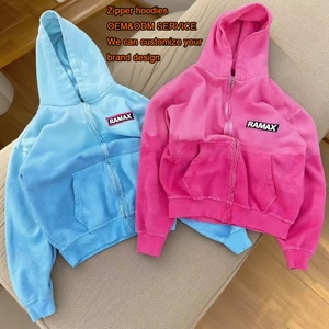 Sweat à capuche unisexe en coton épais et confortable, style vintage, brodé, coupe oversize, délavé à l'acide, effet usé, avec fermeture éclair, personnalisé par RAMAX Factory - Product Image 1