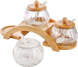 Factory Direct Bamboo High Quality <b>Kitchen</b> Shelf Rack Tiered Bamboo Spice Racks With Glass Jar - Product Image 3