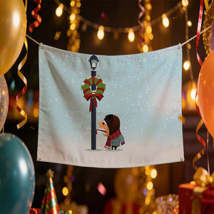 Drapeau 90x150cm représentant un enfant léchant un <span class=keywords><strong>lampadaire</strong></span> dans un jour neigeux, pour réchauffer chaque espace - prêt pour café, bar, maison et fête - Product Image 4