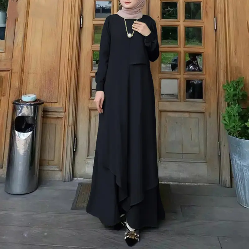 Gaun Wanita Muslimah Arab, Baju Wanita Muslimah Simpel, Ruffles Elegan, Gaun Wanita