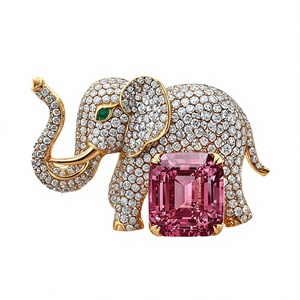Broche en cristal strass en forme d'éléphant avec pierre rose, bijoux unisexes, cadeau - Product Image 1