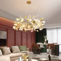 Lustres LED personnalisés Feuille de ginkgo Fleur Design Intérieur Hall d'hôtel Décoration de villa Grand projet Nouveau produit Centre commercial en fer