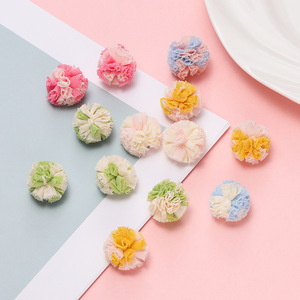 Accesorio para el cabello con pompón de encaje bicolor de 2.5 cm estilo coreano para niños, lazos para el cabello con flores de malla hechos a mano. - Product Image 1