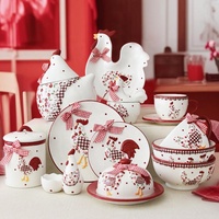 Service de table en céramique Pâques : Bol, tasse et assiette à dessert à motif floral rouge en relief pour la décoration de la table à la maison