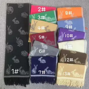 高品質サプライヤー高級暖かいイスラム教徒女性スカーフショールジャカードウサギ格子縞幾何学的卸売ビスコース冬パシュミナ