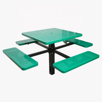 Table de pique-nique piédestal en acier commerciale publique extérieure avec banc restaurant école à l'extérieur table et chaise en métal robuste