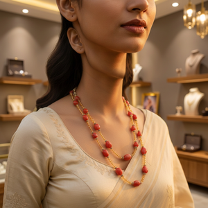 Red Coral <b>Bead</b> <b>Necklace</b> with Trendy Religious Gemstone Jewelry for Women Great Gift Idea Lightweight 925 Sterling Silver - Product Image 3