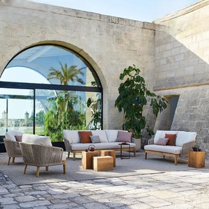 Divano <span class=keywords><strong>da</strong></span> Esterno in Teak e Rattan per <span class=keywords><strong>Giardino</strong></span>, Caffè all'Aperto, Villa, Sala Espositiva, Design Nordico, Combinazione di Divani <span class=keywords><strong>Mobili</strong></span> - Product Image 1