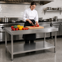 Table de travail en acier inoxydable 304 à double niveau avec évier intégré et protection anti-éclaboussures, robuste, pour cuisine commerciale et restaurant