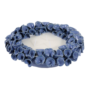 Portacandele in Ceramica Terra Luna con Bordo Floreale Blu, Decorazione per la Casa - Product Image 2