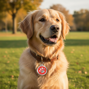 Targhetta Rotonda Rossa con Impronta di Zampa in Metallo per Collare di Cani e Animali Domestici - Product Image 3