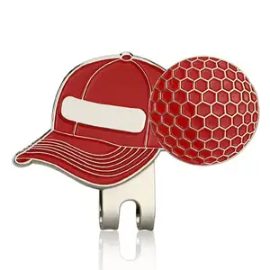Fábrica preço moda metal golf bola marcador personalizado chapéu vermelho forma alta qualidade magnética bola de golfe marcadores com clipe chapéu