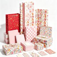 Ensemble de papier cadeau recyclable à carreaux floraux, kit d'emballage tout-en-un, sacs cadeaux, carnets, étiquettes suspendues pour anniversaire