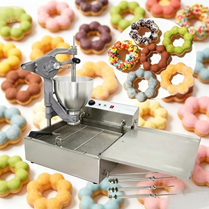 Máquina semiautomática para hacer donas con 3 moldes, cortadora <span class=keywords><strong>de</strong></span> mini donas tipo Puff Puff, para donas <span class=keywords><strong>Dunkin</strong></span> Mochi Pon <span class=keywords><strong>De</strong></span> Ring y freidora a gas - Product Image 1
