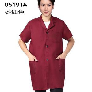 เสื้อคลุมทำงานแขนสั้น โพลีเอสเตอร์ สำหรับทุกเพศ ใส่ทำงานช่วงฤดูร้อน สีแดง ดีไซน์ติดกระดุม - Product Image 1