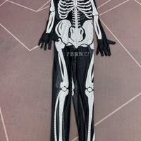 Costume d'Halloween, strass scintillants latins, combinaison en maille squelette humain, tenue de scène de danse pour femmes, fête, célébration