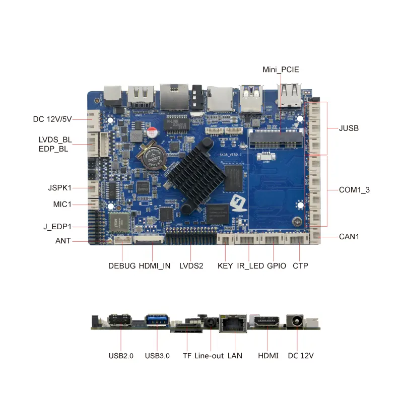 SK35H 록칩 RK3568B SOC 암 C ortex-A55 마더보드 HD + EDP + LVDS 1 * TF 카드 슬롯 3x TTL