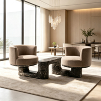 Fauteuil d'appoint rond moderne en tissu avec base en marbre, fauteuil individuel de détente pour salon