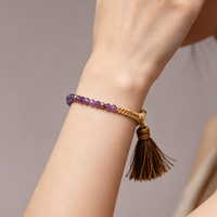 Bracelet tressé artisanal plaqué or 18 carats avec perles d'améthyste naturelle facettées de 4 mm, bijou anti-stress, cadeau d'amitié