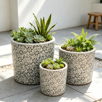Ensemble de 3 pots de fleurs en céramique blanc et terre cuite, décor floral noir, pot de fleurs verni, décoration intérieure