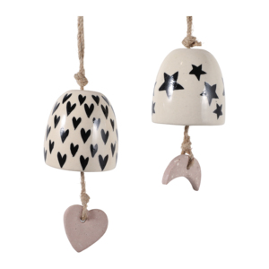 Campanelli a vento in ceramica dipinti a mano con campanelle a forma di cuore e luna per giardino, patio, portico, cortile - Product Image 1