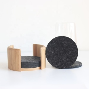 Dessous de verres pour boissons, 1 pièce, rond et carré, en <span class=keywords><strong>feutre</strong></span>, absorbant, <span class=keywords><strong>d</strong></span>écoupé au Laser, ensemble avec support en bambou - Product Image 1