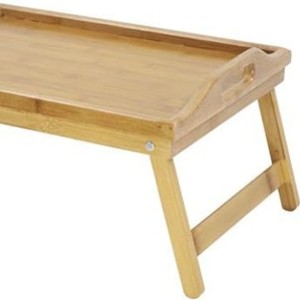 <b>Bamboo</b> Bedside <b>Table</b> With Folding Legs Laptop Tray Breakfast TV Stand Foldable Wood Surface - Product Image 2