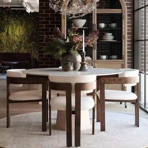 Chaise de salle à manger incurvée en <span class=keywords><strong>velours</strong></span> crème au design <span class=keywords><strong>scandinave</strong></span> moderne, <span class=keywords><strong>fauteuil</strong></span> rétro français simple, bois massif, créatif, antique, bureau à domicile - Product Image 1