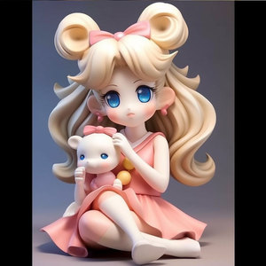 Custom Anime Cute Girl Figure Resin <b>Doll</b> With Pink Bow And Plush Toy Desktop Decoration For Kids 7-12 Years - Product Image 1