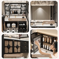 Ensemble de meubles de salle de bain intelligents en bois de caoutchouc de style rétro français, avec lavabo en céramique et armoire murale