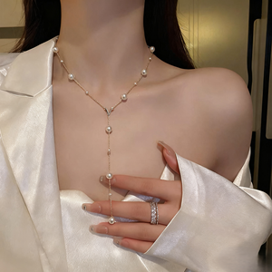 Recién llegado, elegante, sencillo, estilo clásico, borla larga, perla con collar en forma de Y, cadena para mujer, accesorio de clavícula a la moda - Product Image 4