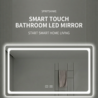 Miroir de salle de bain intelligent carré moderne pour hôtel, personnalisé, LED trois couleurs, gradation, anti-buée, 6 touches, haut-parleur, écran tactile