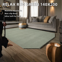 Tapis en polyester Relax Rug, moderne, à poils courts, antidérapant, fabriqué à la machine, lavable en machine à 30°C, super doux, vert, 140x200cm